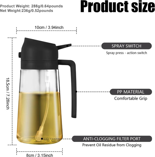 2-in-1 Glass Oil Sprayer & Dispenser – 16oz/470ml Olive Oil Bottle