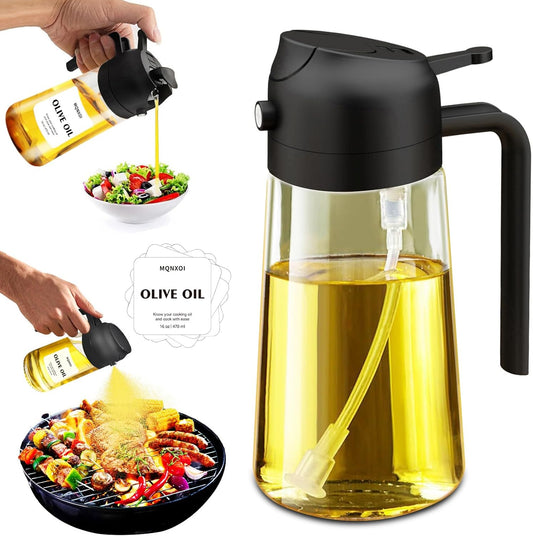 2-in-1 Glass Oil Sprayer & Dispenser – 16oz/470ml Olive Oil Bottle